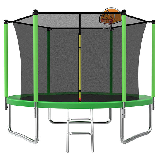 Air Dog 8ft Trampoline with Safety Enclosure Basketball Hoop and Ladder