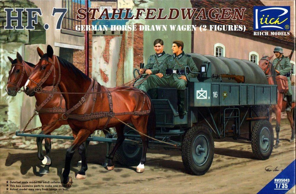 German Hf.7 Horse drawn Steel field wage w/2Horses &2 Figures