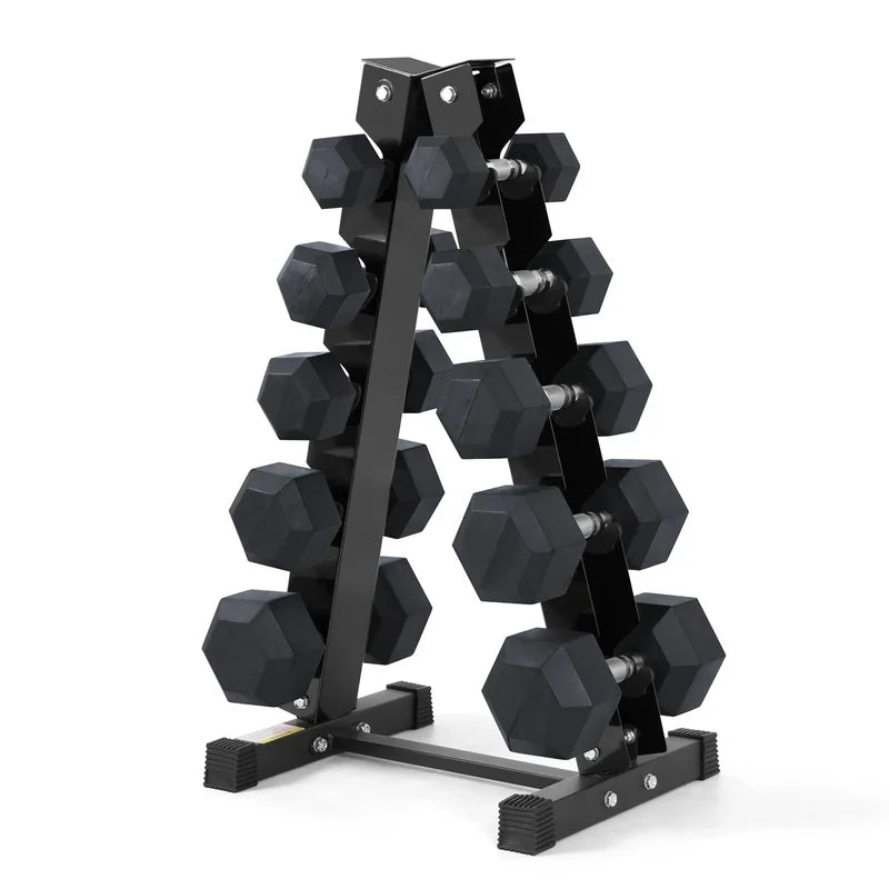 RitFit PVC Hex‑Hanteln Set mit Hantelständer - Schwarz / 140KG SET