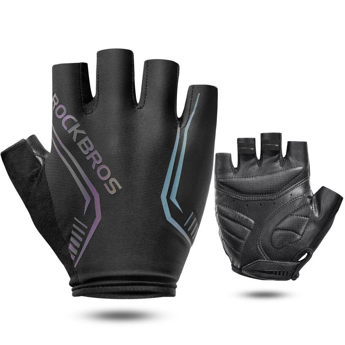 ROCKBROS Bunte reflektierende Kurzfingerhandschuhe - M