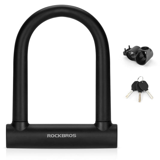 ROCKBROS Fahrrad Bügelschloss für Fahrräder & Motorräder aus legiertem - Schwarz / Bügelschloss