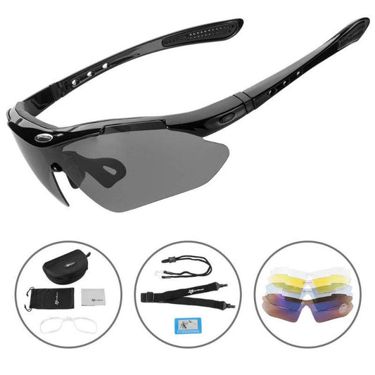 Polarisierte Fahrradbrille mit 5 Wechselgläsern - Schwarz
