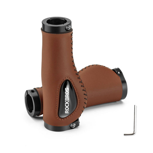 ROCKBROS Fahrradgriffe Ledergriffe für Lenker mit 22,2 mm Durchmesser - Braun