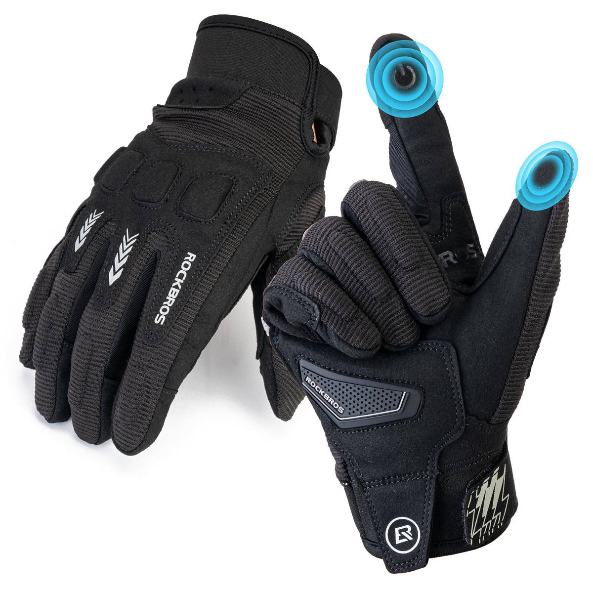 ROCKBROS Fahrradhandschuhe Winter Herbst Herren MTB Stoßdämpfend Handschuhe - Schwarz / S