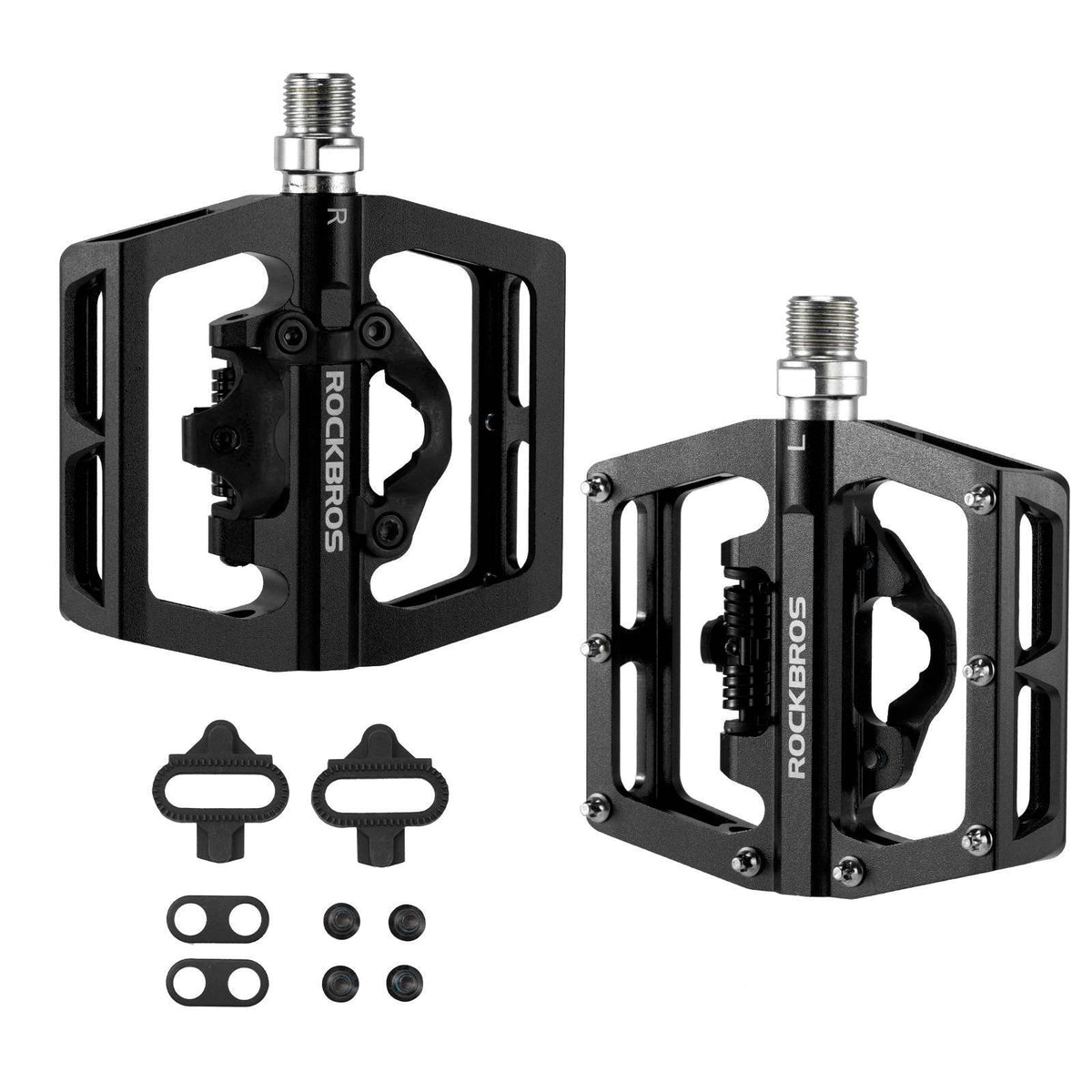 ROCKBROS Fahrradpedale Alu 2 in 1 SPD Pedale für MTB Rennrad Stadtrad - Schwarz-SPD