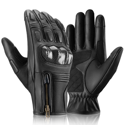 ROCKBROS Motorradhandschuhe Touchscreen Leder Vollfinger Handschuhe Amtungsaktiv - M