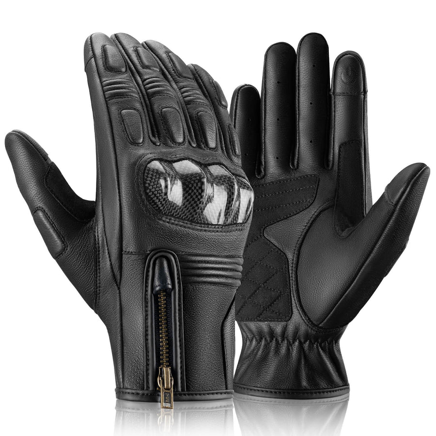 ROCKBROS Motorradhandschuhe Touchscreen Leder Vollfinger Handschuhe Amtungsaktiv - M