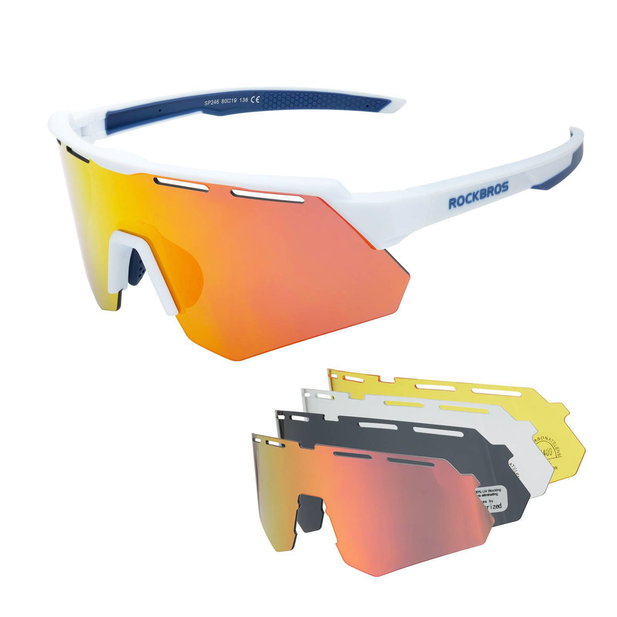 Polarisierte Fahrradbrille mit 4 Wechselgläsern - Weiß