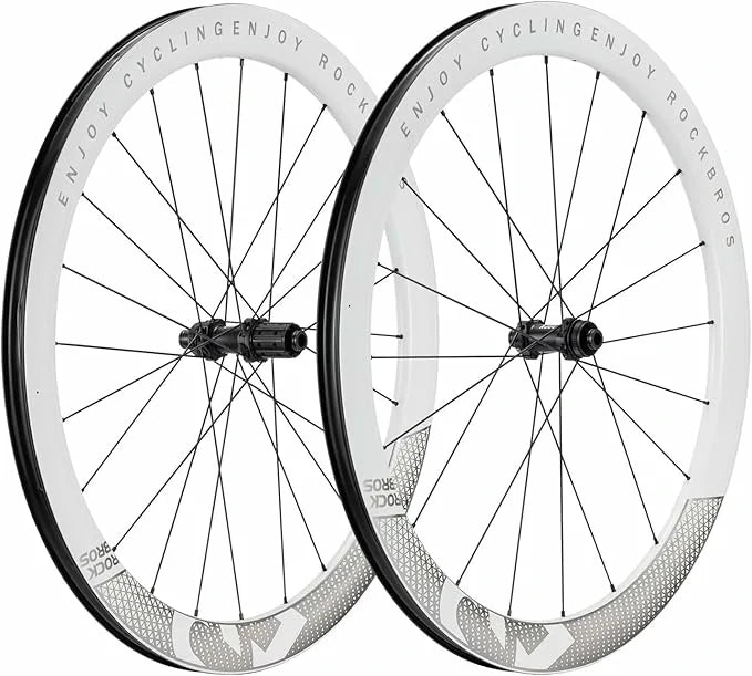 ROCKBROS T700 Carbon Laufradsatz 28‘‘ 50mm Scheibenbremse Steckachse Laufrad Set für Rennrad und SHIMANO 8-12 Fach 24 Speichen 36T-Stahllager - Weiß