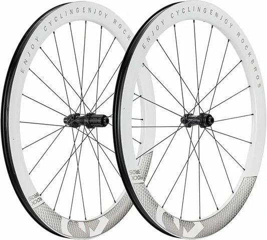 ROCKBROS T700 Carbon Laufradsatz 28‘‘ 50mm Scheibenbremse Steckachse Laufrad Set für Rennrad und SHIMANO 8-12 Fach 24 Speichen 36T-Stahllager - Weiß