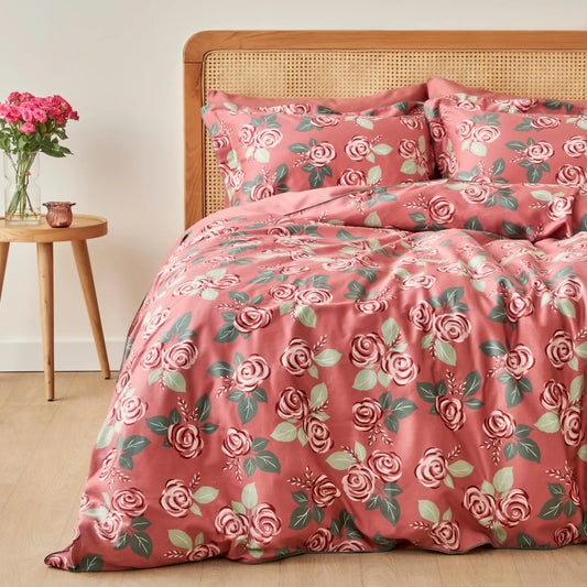 Rose Cotton Sateen Duvet Cover Set - Queen