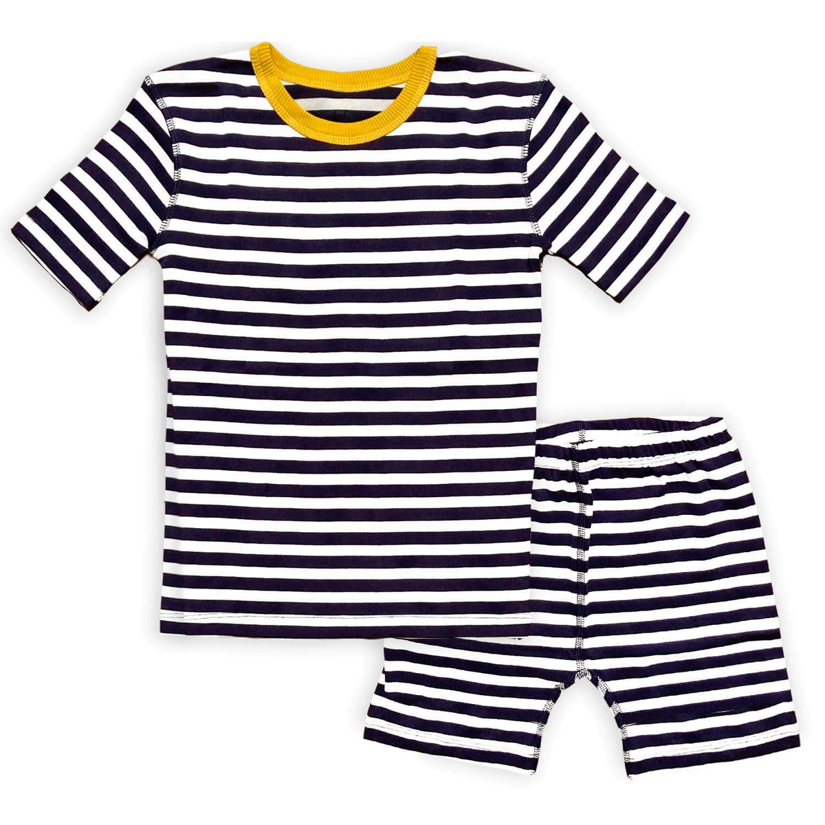100% Organic Cotton Shortie Pajamas for Kids: Stripes - Final Sale | Color: Navy and White Stripe | Size: 2T