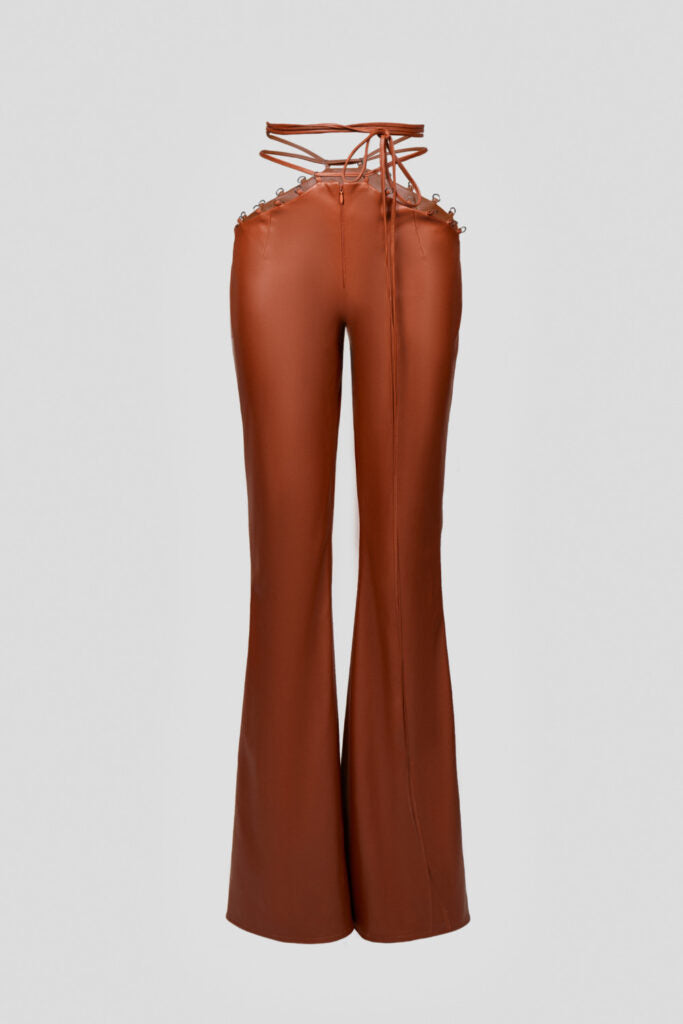 Flared leg gold pants with ties