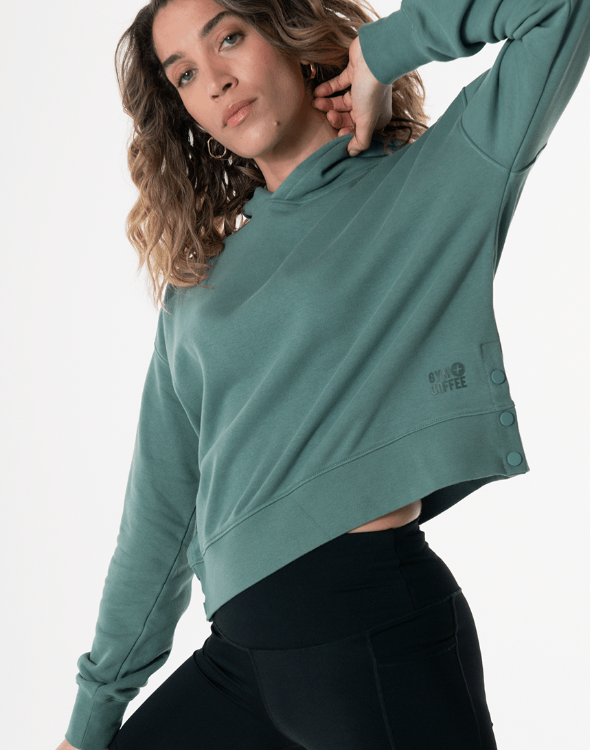 Side Snap Crop Hoodie in Fern Green - XS/8 / Fern Green