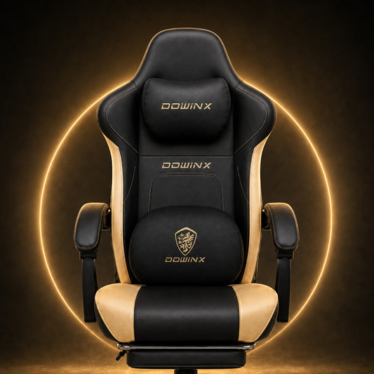 DOWINX 66D38 Pro Heated & Ventilated Gaming Chair with Massage Black-golden