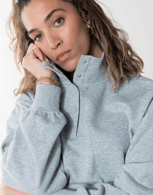 Snap Collar Sweatshirt in Grey Marl - XS/8 / Grey Marl