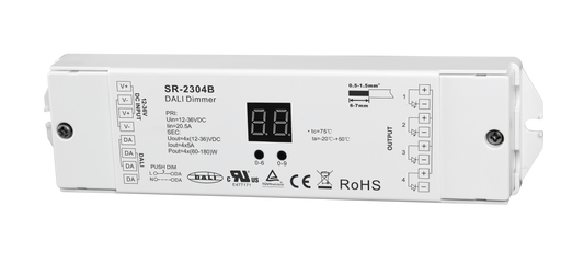 SR-2304B DALI-2 LED Controller, 4-Kanal, 12-36V DC, 4×5A, DT6, Push DIM, für LED Streifen