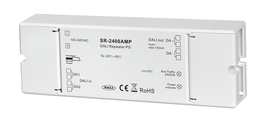SR-2400AMP DALI-2 Repeater mit integrierter Bus-Stromversorgung, 100-240V AC, 16V DC, 150mA