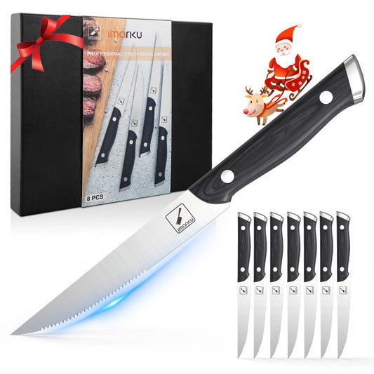 Stainless Steel Serrated Steak Knife Set Black Painted Wood 5" Imarku