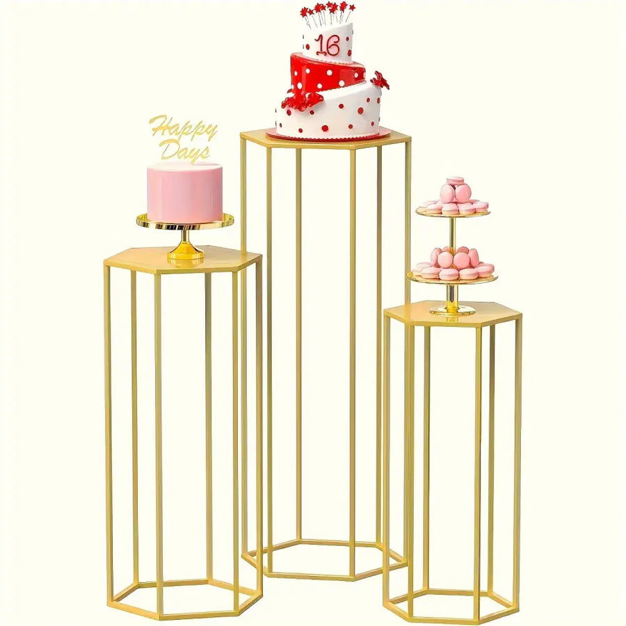 Gold Hexagonal Vase Set - Golden-3pcs / United States