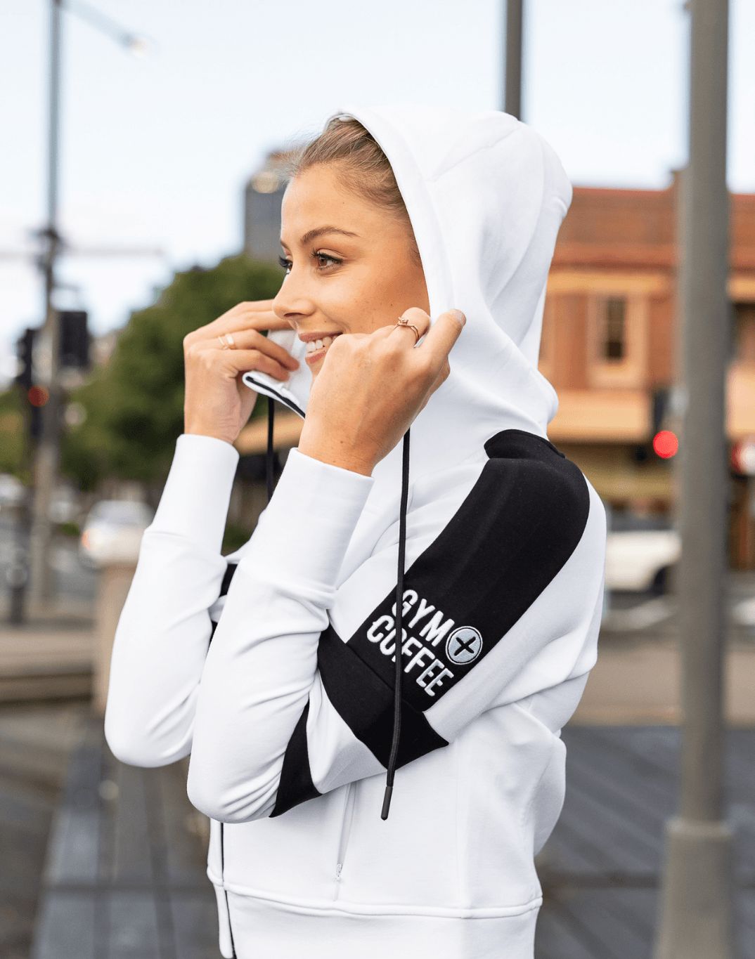 Striker Crop Hoodie in White/Black - XS/8 / White