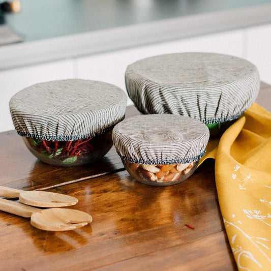 Helen Round Striped Linen Bowl Covers, Set of 3