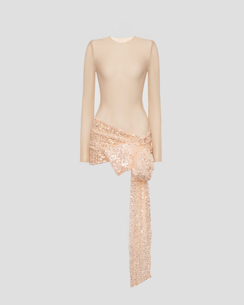 Mini Dress with Skirt and Shiny Bow