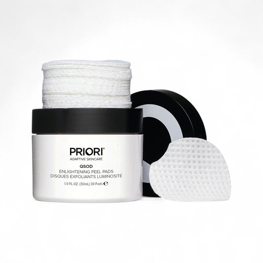 Priori Q+SOD Enlightening Peel Pads | Exfoliating AHA Pads | 30 Pads