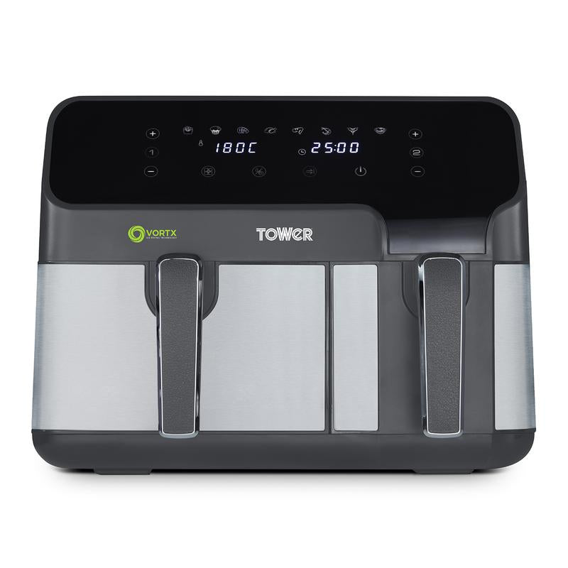 Tower Vortx Eco Duo Basket Air Fryer Grey Digital 5.2L + 3.3L