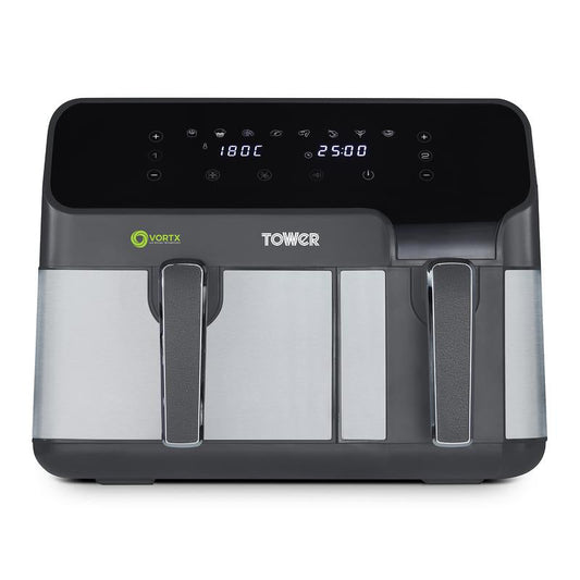 Tower Vortx Eco Duo Basket Air Fryer Grey Digital 5.2L + 3.3L