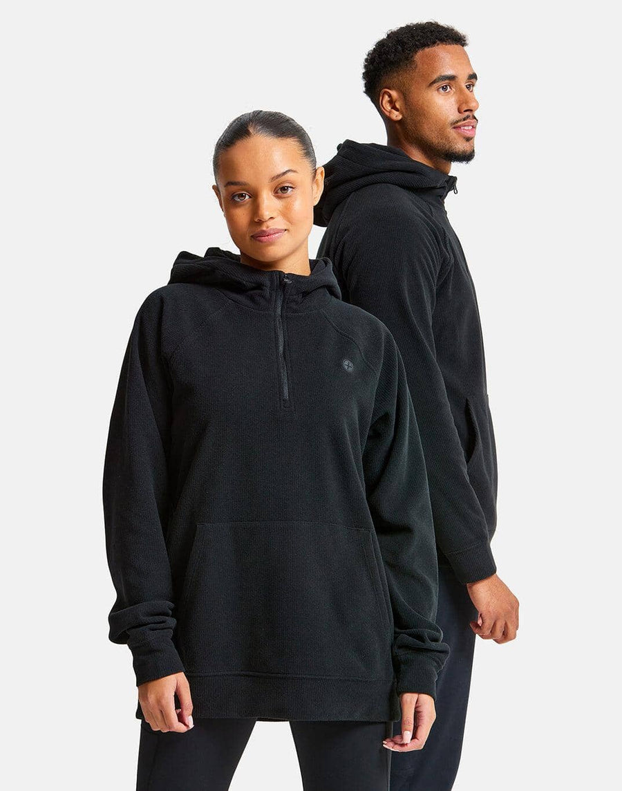 Textured Half Zip Hoodie in Jet Black - XS/8 / Jet Black