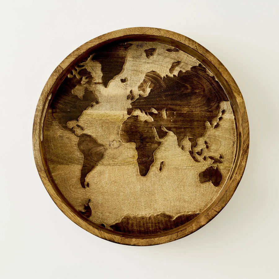 Tina Mango Wood World Map Decorative Tray