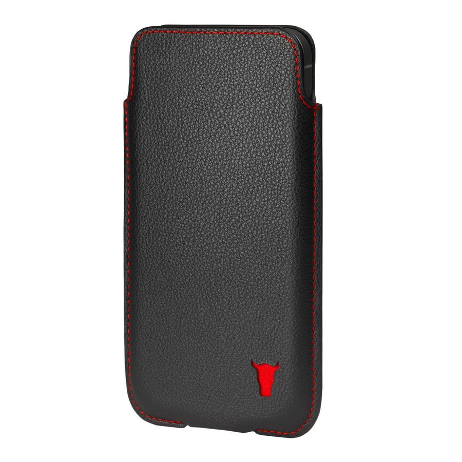 Apple iPhone Leather Pouch Case (for 6.1" / 6.3" Models) - Black with Red Detail