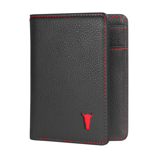 Slim Leather Bifold Wallet (with RFID Protection) - Black with Red Detail