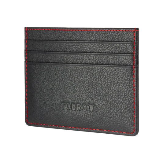 Leather Credit Card Holder - Black with Red Detail