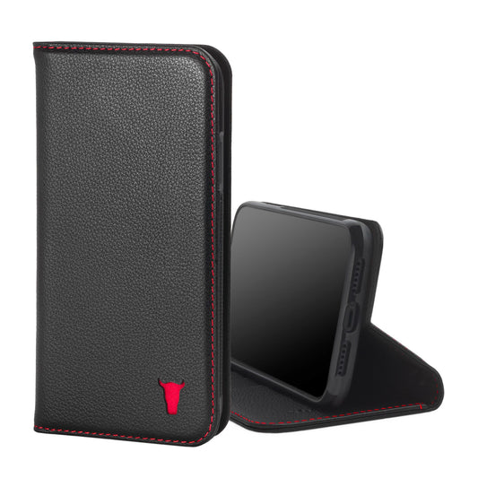 Apple iPhone 11 Leather Wallet Case (with Stand function) - Black with Red Detail