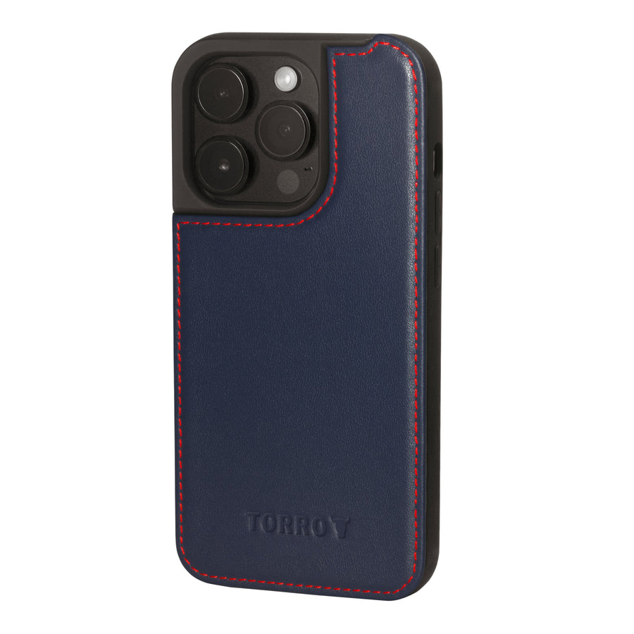 Apple iPhone 15 Pro Leather Bumper Case - Navy Blue