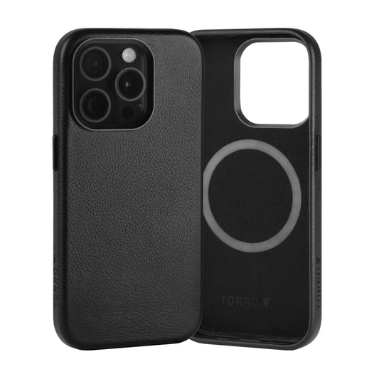 Apple iPhone 15 Pro Slimline Leather Bumper Case (with MagSafe Compatibility) - Black