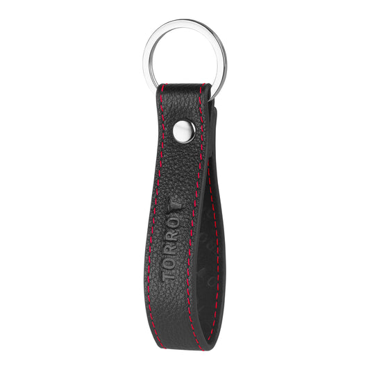 Premium Leather Loop Keyring - Black with Red Detail