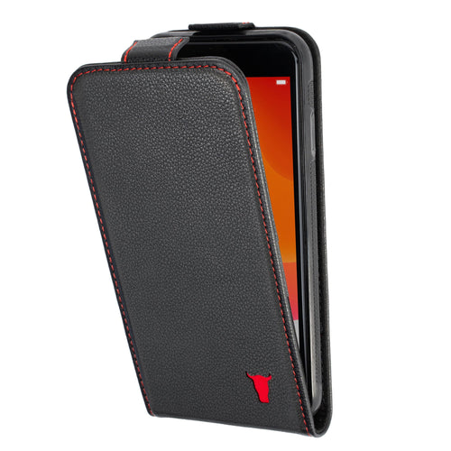 Apple iPhone SE 2022/2020 iPhone 8 & iPhone 7 Leather Flip Case - Black with Red Detail