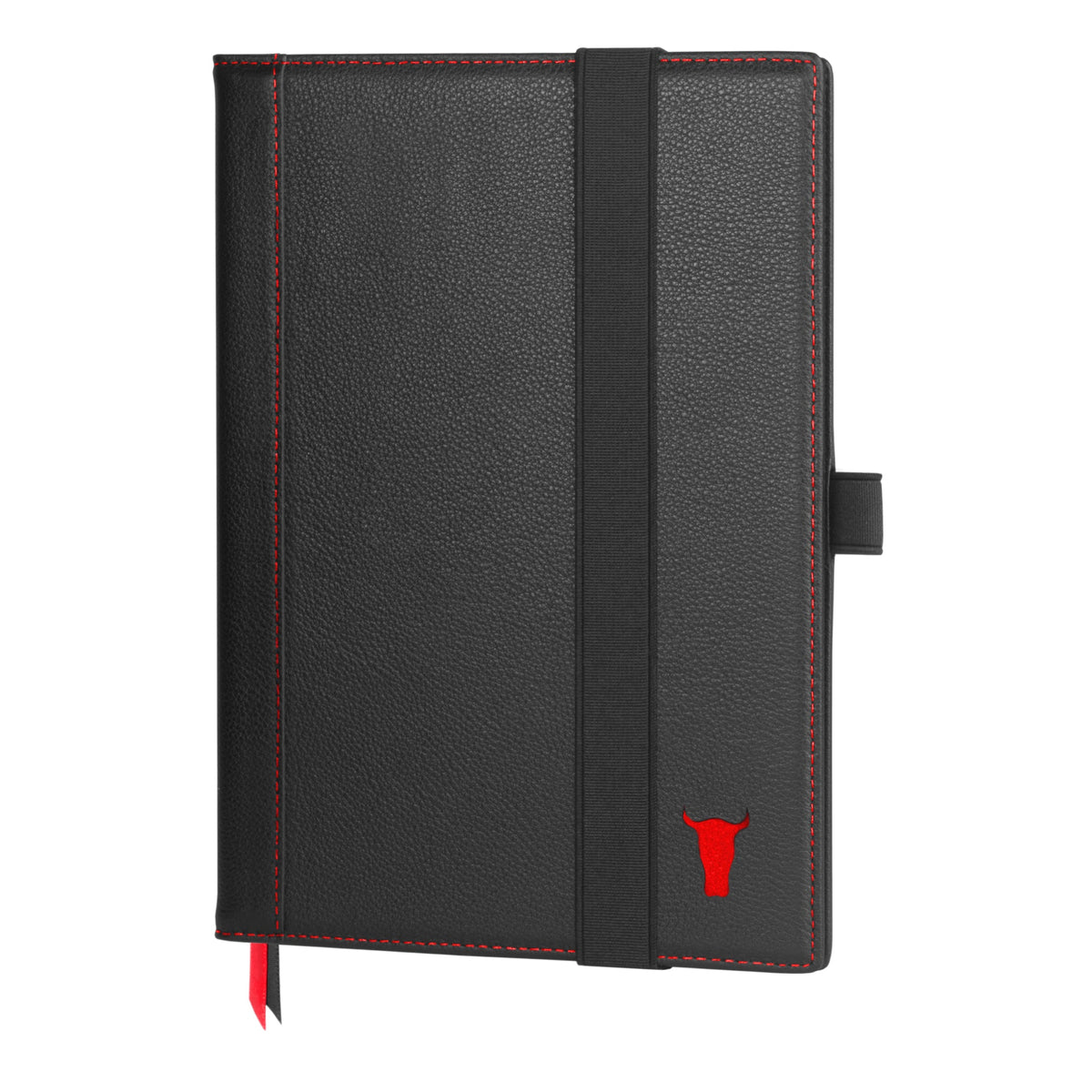 Refillable A4 / A5 Leather Notebook Cover (with Notebook Insert) - A4 / Black with Red Detail