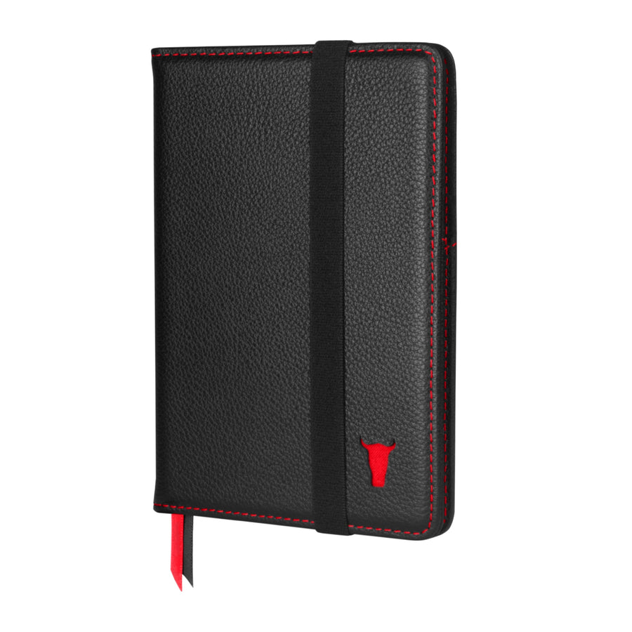 Leather Passport Holder & Travel Document Cover - Black with Red Detail