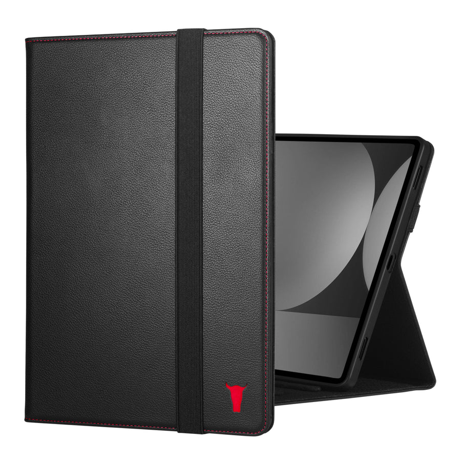 Samsung Galaxy Tab S9 Leather Case - Black with Red Detail