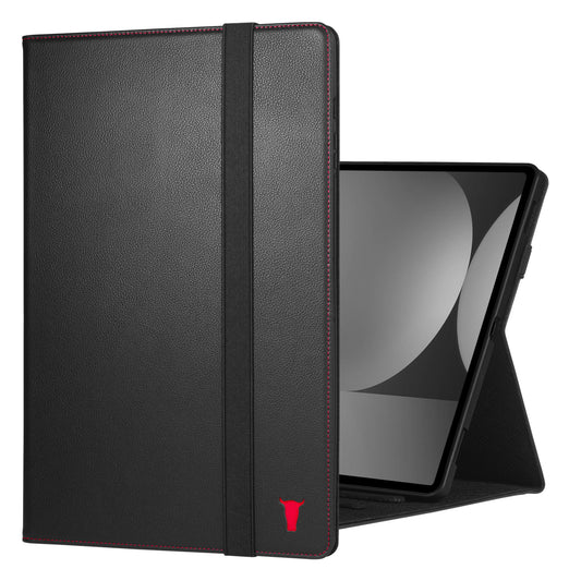 Samsung Galaxy Tab S9 Ultra Leather Case - Black with Red Detail