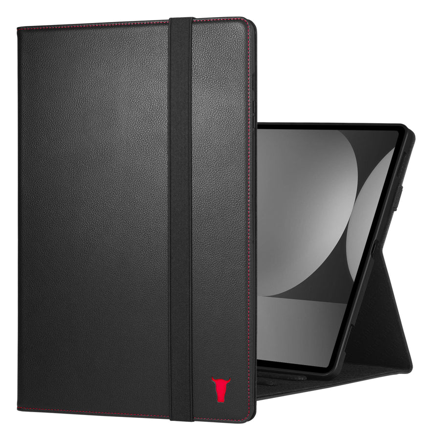 Samsung Galaxy Tab S9 Ultra Leather Case - Black with Red Detail