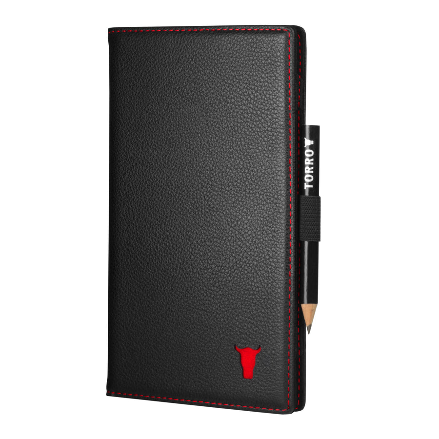 Leather Golf Scorecard Holder Wallet - Black with Red Detail
