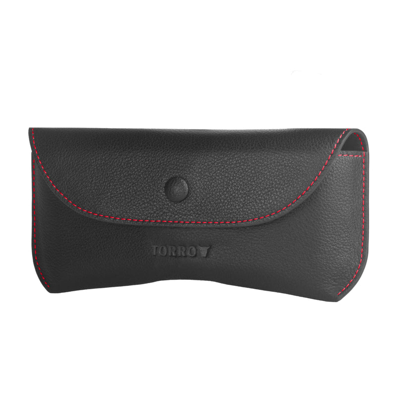 Leather Sunglasses Case / Glasses Case - Black with Red Detail