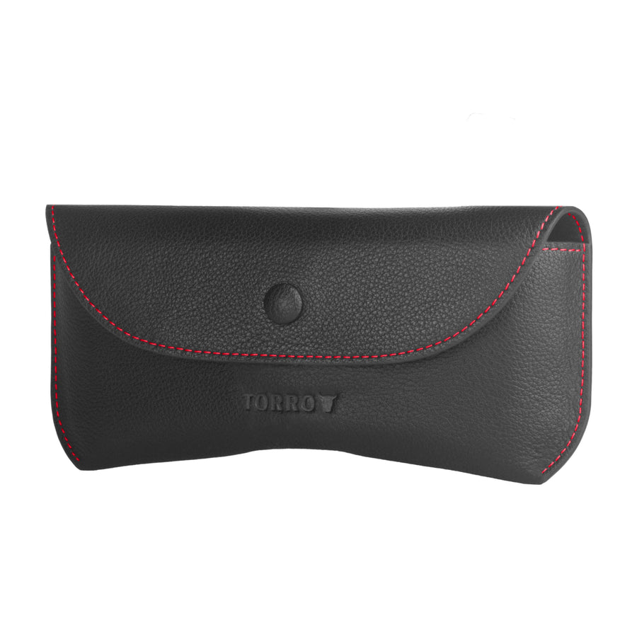 Leather Sunglasses Case / Glasses Case - Black with Red Detail