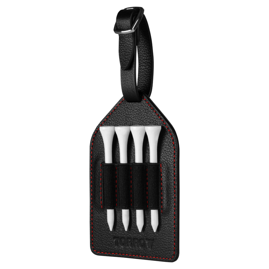 Leather Golf Tee Holder for Golf Bags - Black with Red Detail