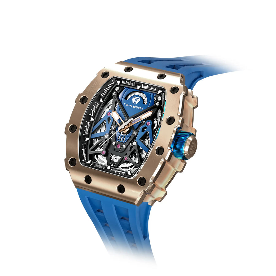 TSARBOMBA elementl TB8207A Men’s Fashion Watch—featuring a Miyota automatic mechanical movement, a tonneau-shaped case, a stainless steel case paired 